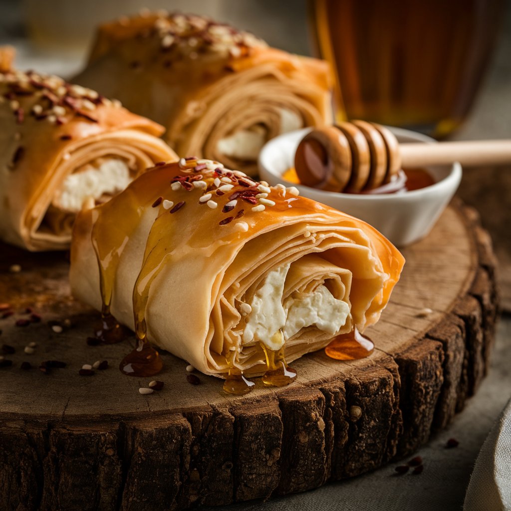 Crispy Feta Rolls with Honey Drizzle